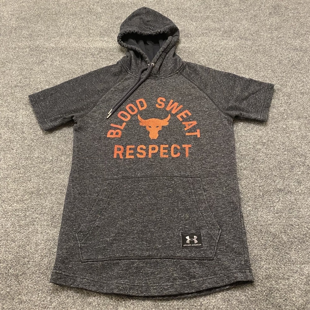 Under Armour Project Rock Blood Sweat Respect Short Sleeve Hoodie Mens Small